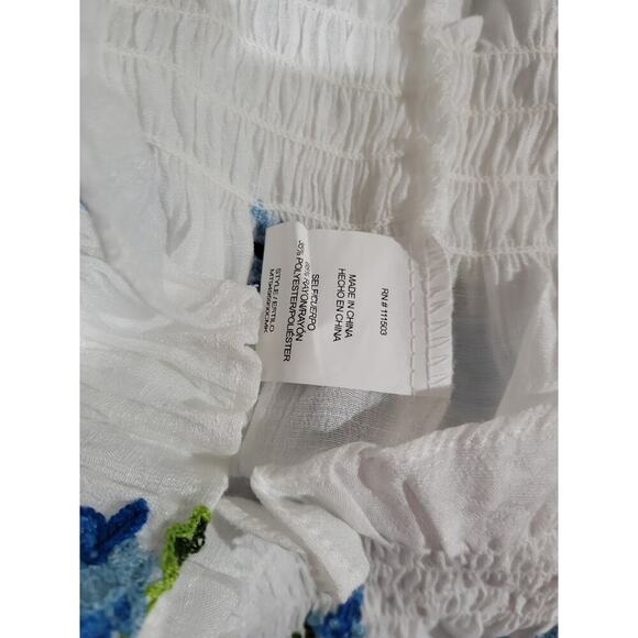 Meraki Women’s White Blue Floral Boho Peasant Blouse - Medium - Picture 6 of 7